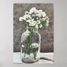 White flowers in clear vase poster