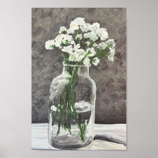 White flowers in clear vase poster