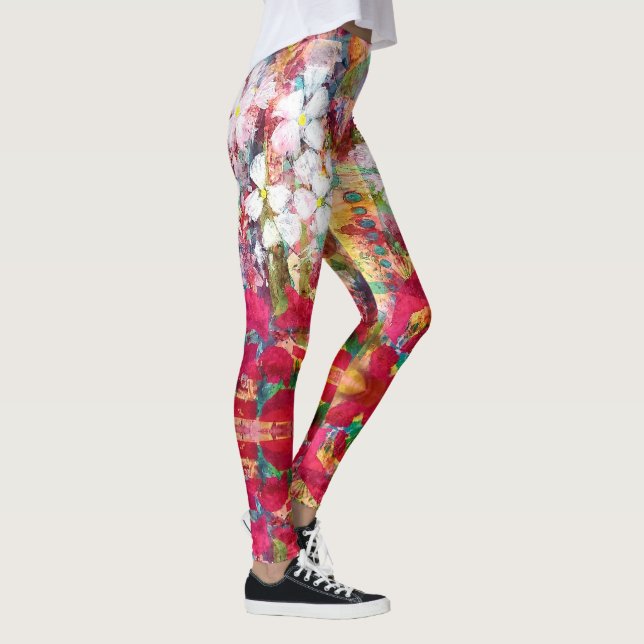 White Flowers in Pink Pot Leggings (Right)