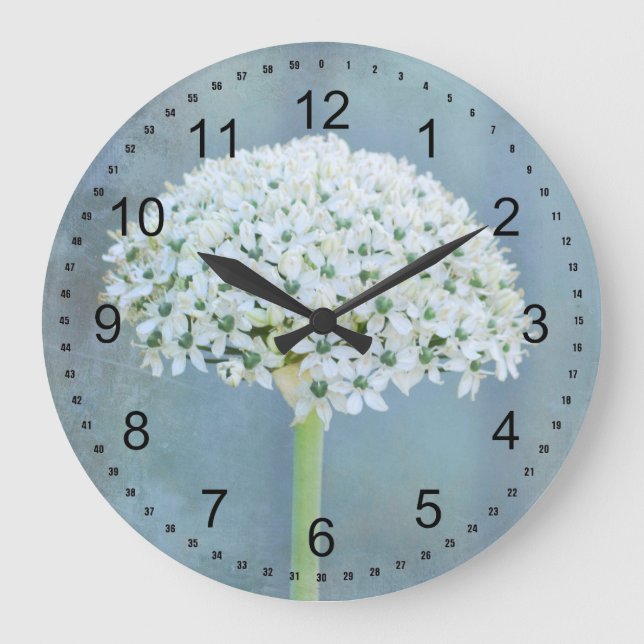 White Flowers Large Clock (Front)