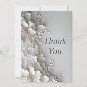 White Flowers & Leaves Light Grey Thank You Card