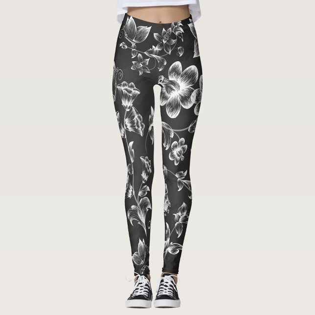 White Flowers Leggings (Black and White Floral Arrangement Leggings!)