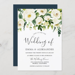 White Flowers Modern Wedding Invitation