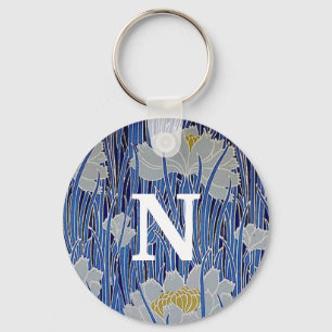 White Flowers Mongram Keychain