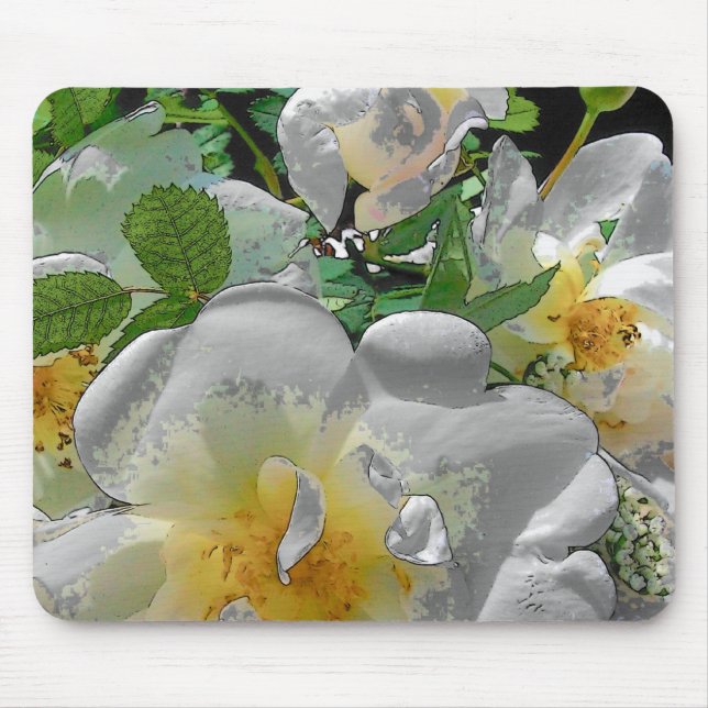 White Flowers Mouse Pad (Front)