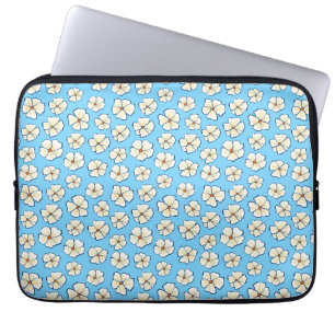 White Flowers on a Blue Background Laptop Sleeve