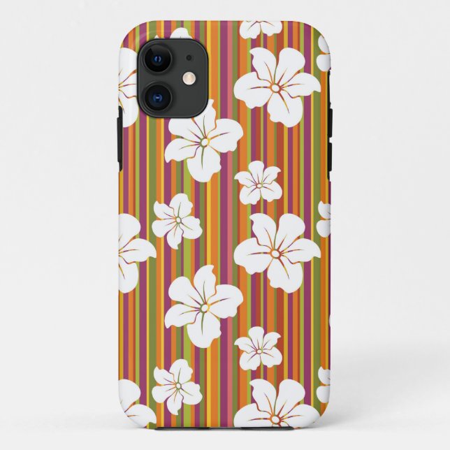 White flowers on a striped background Case-Mate iPhone case (Back)