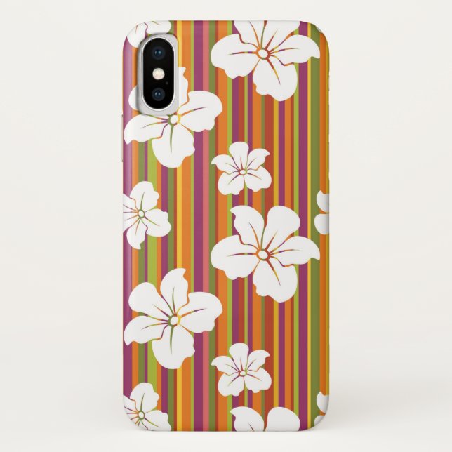 White flowers on a striped background Case-Mate iPhone case (Back)