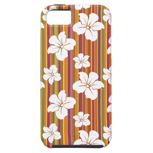 White flowers on a striped background Case-Mate iPhone case (Back)