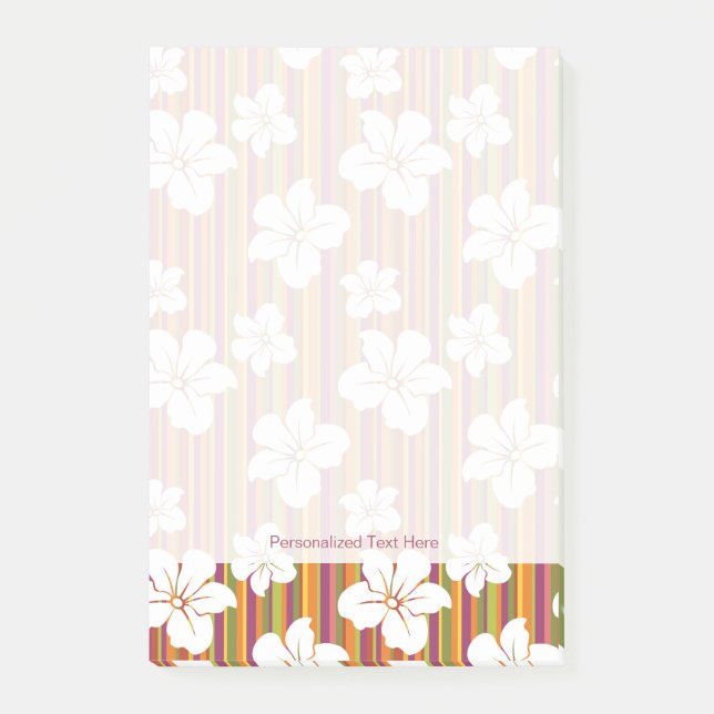 White flowers on a striped background post-it notes (Front)