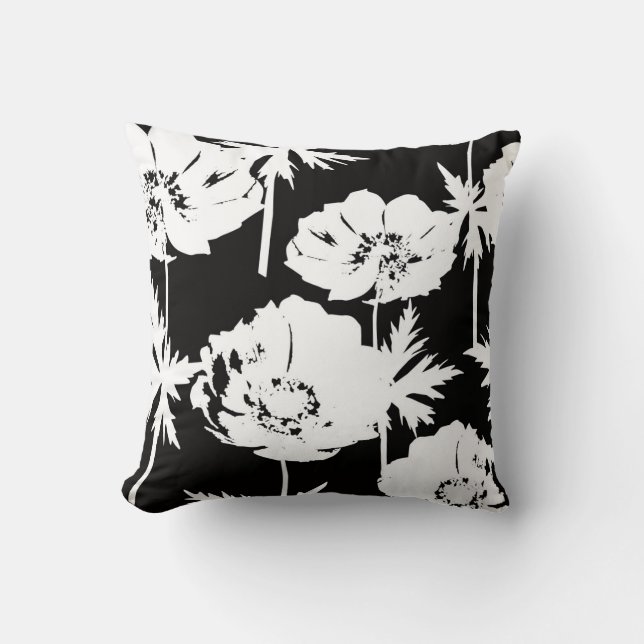 White flowers on black. cushion (Front)