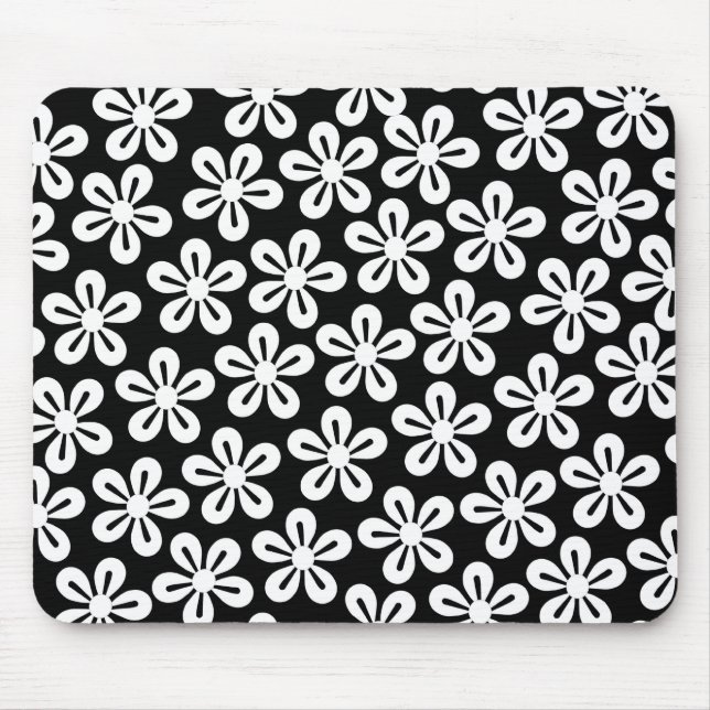 White Flowers On Black Mousepad (Front)