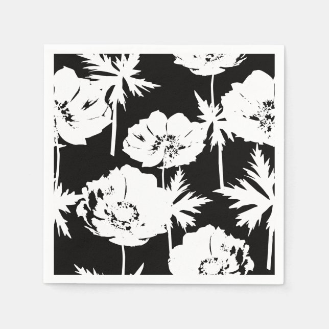 White flowers on black. napkin (Front)