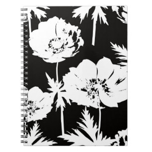 White flowers on black. notebook