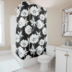 White flowers on black. shower curtain