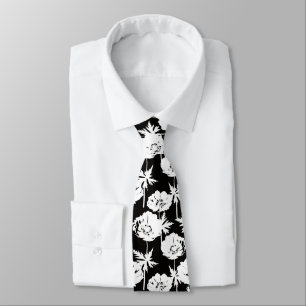 White flowers on black. tie