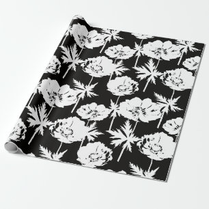 White flowers on black. wrapping paper