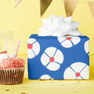 White Flowers On Blue Wrapping Paper