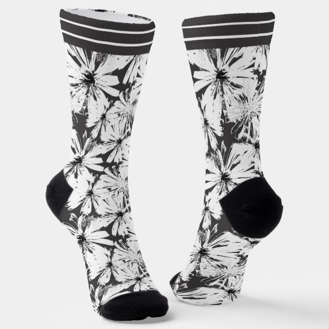 White flowers on dark grey socks (Angled)