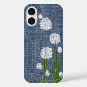 White Flowers on Denim  iPhone 16 Case