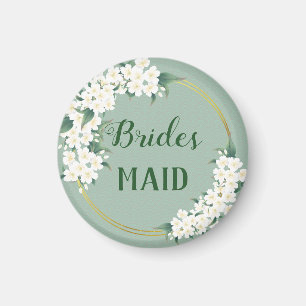 White Flowers on Green Bridesmaid Wedding Favour Magnet