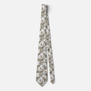 White Flowers on Grey Background Tie
