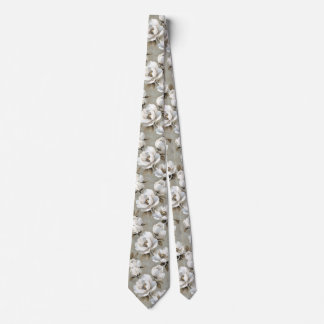 White Flowers on Grey Background Tie