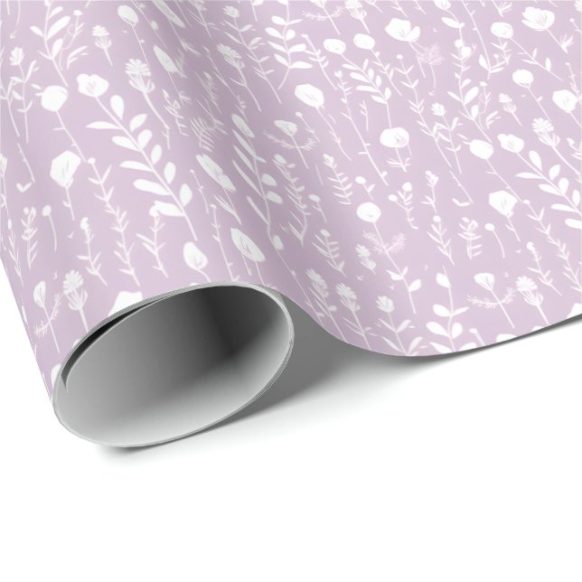 White Flowers on Lavender Wrapping Paper (Roll Corner)