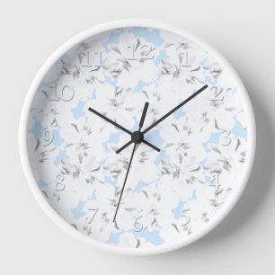 White flowers on light blue. clock