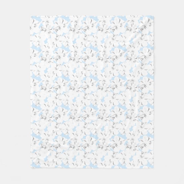 White flowers on light blue. fleece blanket (Front)