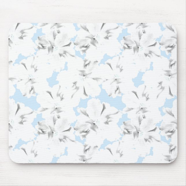 White flowers on light blue. mouse pad (Front)