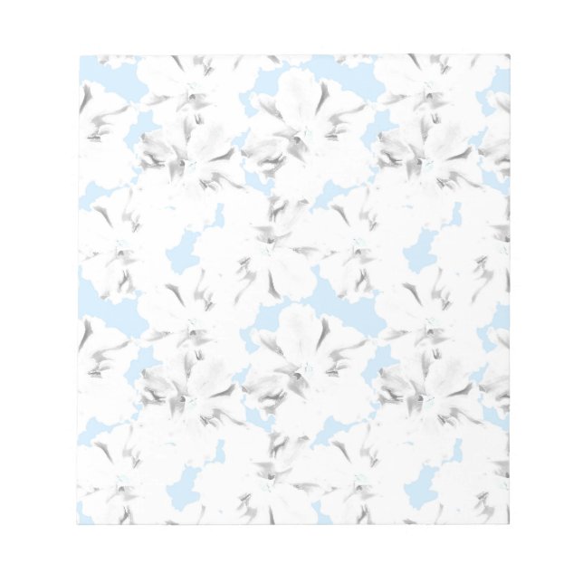 White flowers on light blue. notepad (Front)