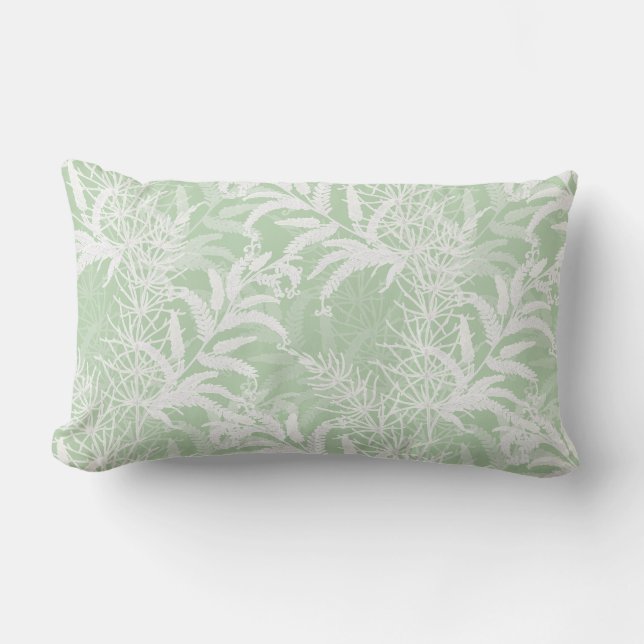 White flowers on light green. lumbar cushion (Front)