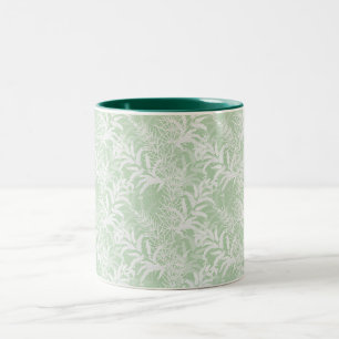 White flowers on light green. Two-Tone coffee mug