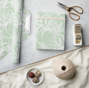 White flowers on light green. wrapping paper