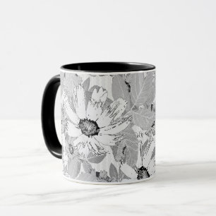 White flowers on light grey. mug