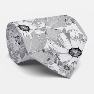 White flowers on light grey. tie
