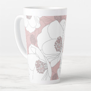White Flowers on Light Pink Latte Mug
