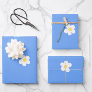 White Flowers on Lilac Background  Wrapping Paper Sheet
