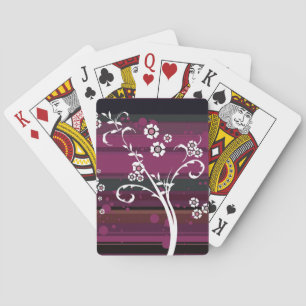 White Flowers on Magenta Stripes Playing Cards