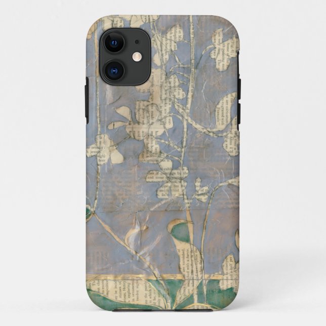White Flowers on Newsprint Background Case-Mate iPhone Case (Back)