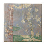 White Flowers on Newsprint Background Ceramic Tile<br><div class="desc">The newsprint background and deeply coloured background almost hide the white flowers that are the focus of this painting by Jennifer Goldberger. A very unique and engaging print,  it could make a nice gift for someone who loves avant-garde art!</div>