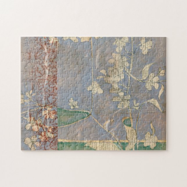 White Flowers on Newsprint Background Jigsaw Puzzle (Horizontal)