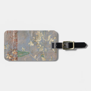 White Flowers on Newsprint Background Luggage Tag