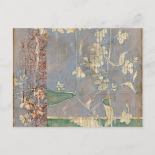 White Flowers on Newsprint Background Postcard