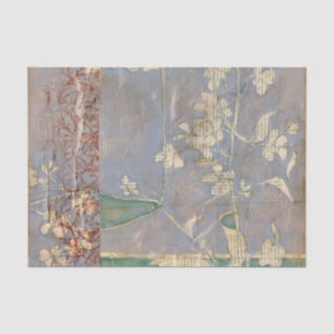 White Flowers on Newsprint Background Tissue Paper