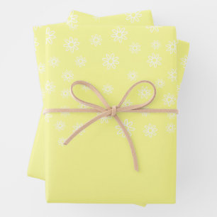 White Flowers on Pastel Yellow Wrapping Paper Sheet