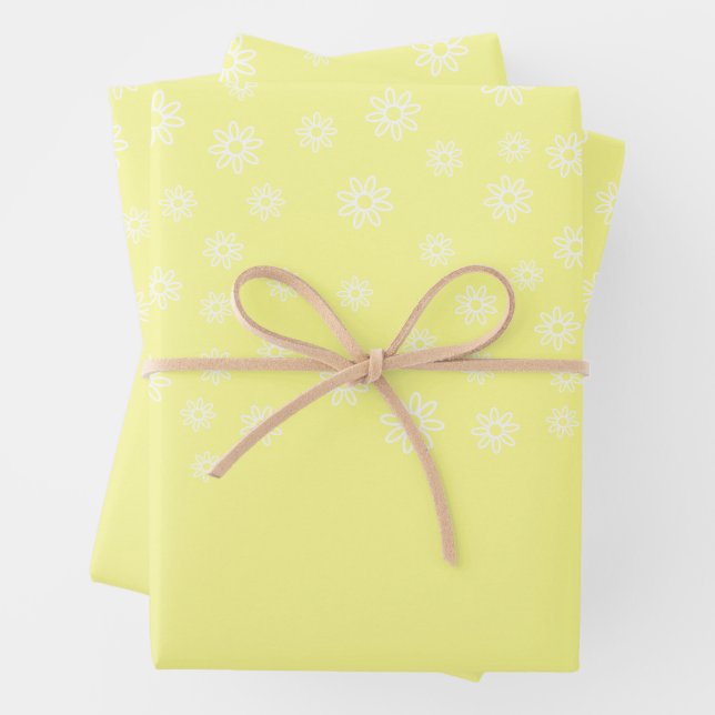 White Flowers on Pastel Yellow Wrapping Paper Sheet (In situ)