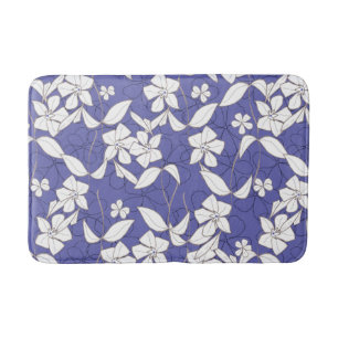 White Flowers on Periwinkle Bath Mat