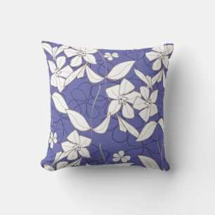 White Flowers on Periwinkle  Cushion